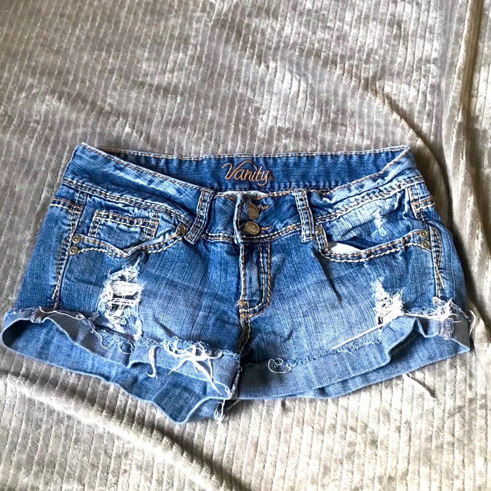 Blue Denim Distressed Shorts Vanity Fair